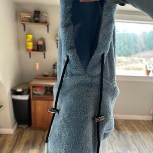 Plush Faux Fur ski/snowboard over the helmet hood - Dusty Blue